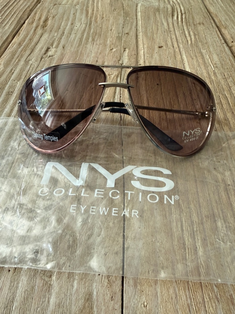NY Collection Aviator Sunglasses - Silver Frame with Brown Lenses